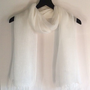White Linen Scarf, Creamy White Linen Scarf, Eco Linen White Scarf, 100% Linen Scarves Lightweight Linen Scarf, White Scarves, Linen Gift