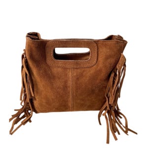 Tan Brown Crossbody Suede Tassel Bag, Brown Suede Boho Bag, Brown Bags, Hippie Festival Bags, Brown Suede Bag Made in Italy Bag, Suede Bags