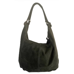 Green Slouchy large suede Bag,  Dark Olive Green Suede Bag, Green Hobo Bag, Hippie Olive Green suede Bags, Large Green Suede Festival Bag
