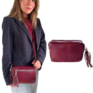 Burgunderrote Echtleder Umhängetasche, Rote Taschen, Echtledertaschen, Kleine Echtledertasche, Rote Kleine Taschen, Ledertasche