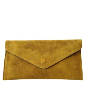 Mustard Clutch Suede Bag,  Large Suede Clutch Bag, Large Mustard Bags, Mustard Envelope Evening Bag, Mustard Suede Bag Made in Italy Bag