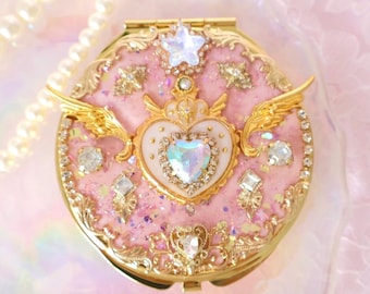 Fairy princess heart mirror, Magical girl Trancsformation Compact mirror, Kawaii fantasy gift, Pink