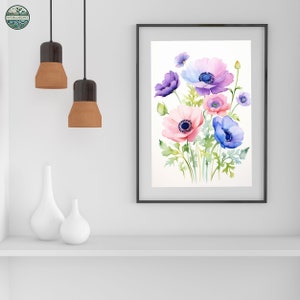 Whisper of Petals - Anemone Watercolor | Digital Download | Printable Poster |