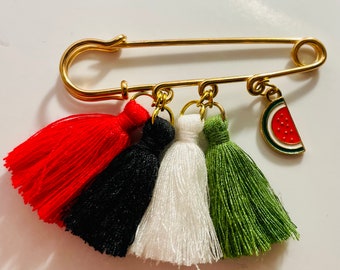 Palestine tassel brooch with watermelon charm