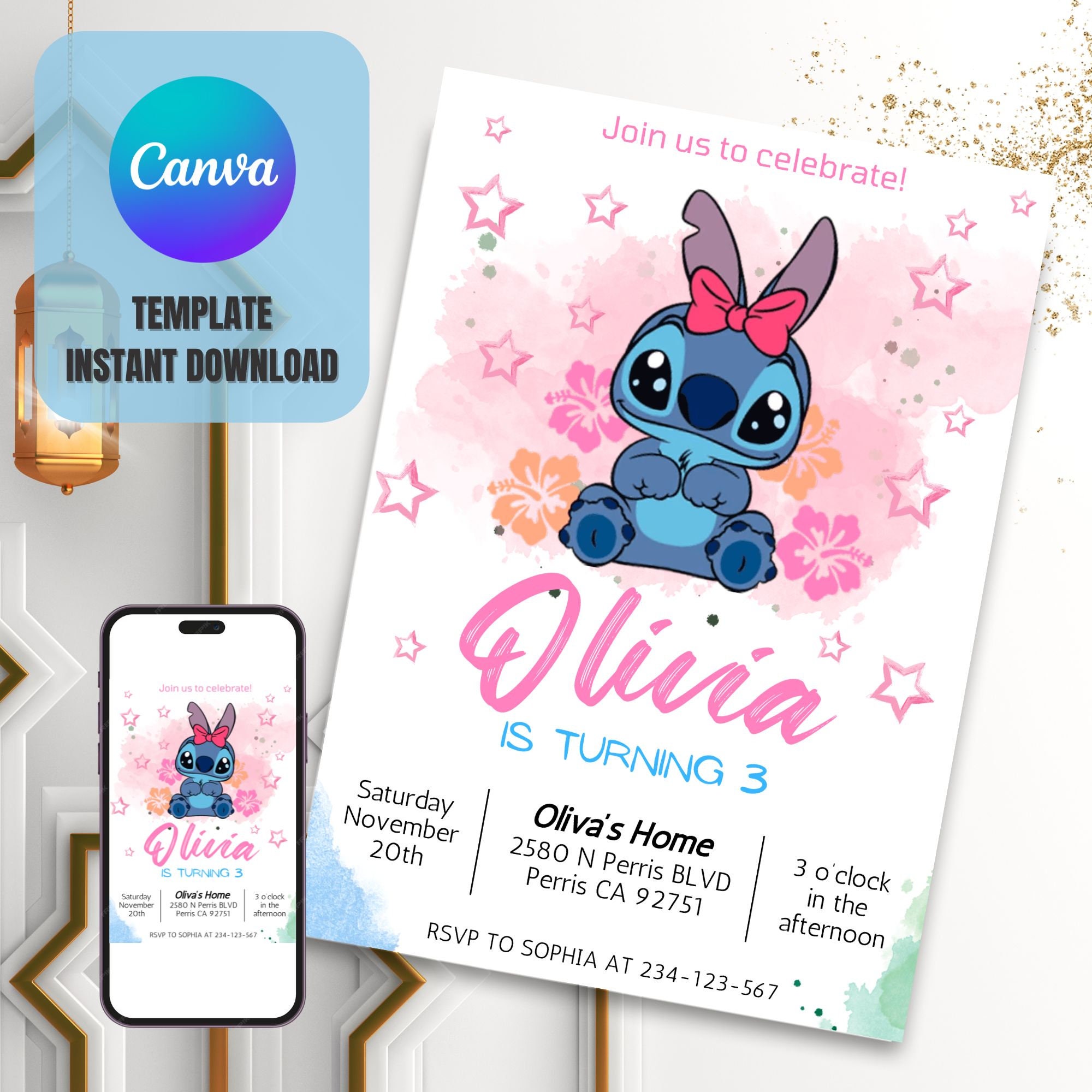 Stitch Birthday Invitation, Printable Stitch Invitation, Kids Birthday Party Invite, Canva ...