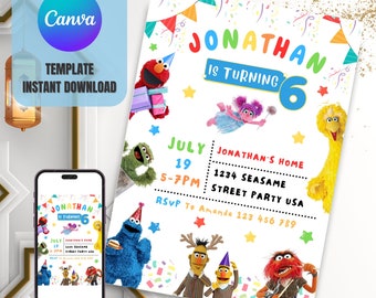 Modèle d'invitation d'anniversaire modifiable, imprimable, invitations de fête d'anniversaire, carte numérique d'anniversaire pour enfants.