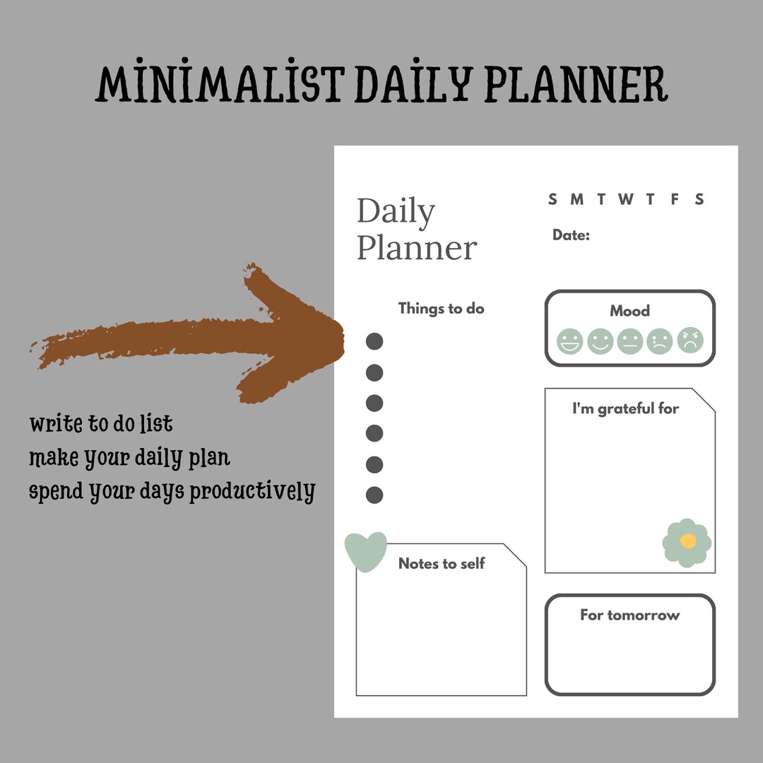 Minimalist Daily Planner Printable, Daily to Do List for Work/home ...