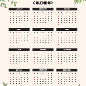 Peut inclure: Un calendrier 2024 avec un fond beige clair et un design abstrait bleu et vert. Le calendrier présente une grille mensuelle avec chaque mois étiqueté en texte noir. Les jours de la semaine sont abrégés avec la première lettre de chaque jour en texte noir. Les numéros de chaque jour du mois sont en texte rouge.