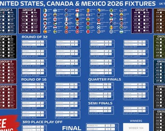 2026 World Cup Football Wall Chart A2 Sweepstake Poster Tournament - UK times