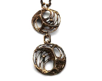 Karl Laine & Sten Laine necklace vtg Nordic bronze pendant Finland  Finnish design  "Spiders Web"