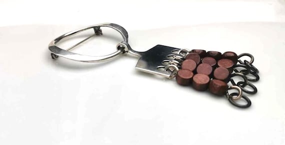 Anna Greta Eker Brooch sterling silver 925s pin Norway  birch Wood View 2