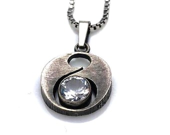 Karl Laine & Sten Laine necklace rock crystal vtg Nordic sterling silver 925 pendant  design Finland Finnish 70s