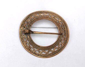 Broche Bronze Kalevala Koru - Design Finlandais Viking/Celte, Diamètre 32 Mm, Signée, Occasion