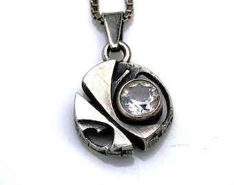 Karl Laine & Sten Laine necklace rock crystal vtg Nordic sterling silver 925 pendant  design Finland Finnish 70s