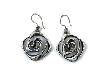 Pendientes vintage Karl Laine & Sten Laine Nordic de plata de ley 925 con diseño orbital, Finlandia. Pendientes colgantes finlandeses de la década de 1970.