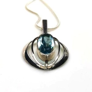 Pendentif en argent sterling norvégien vintage des années 1970, collier en pierre bleue Albert Scharning, bijoux scandinaves en 925 S