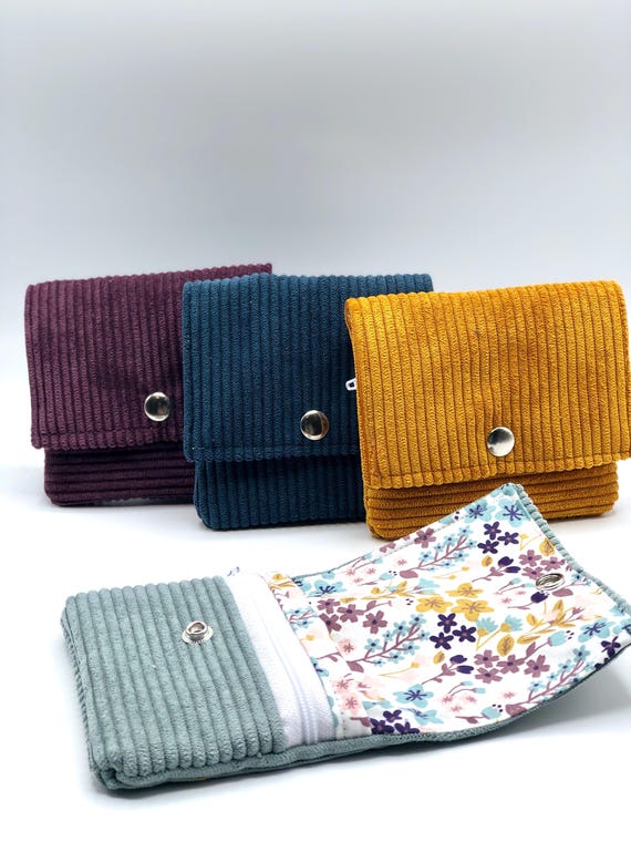 Handlicher mini Geldbeutel /praktisches Portemonnaie  / Geldbörse aus Kord in 4 verschiedenen Farben (mint/ blau/ bordeaux/ ocker gelb)