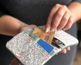 Handmade corduroy wallet with flowers | Personalized purse | Small women's wallet