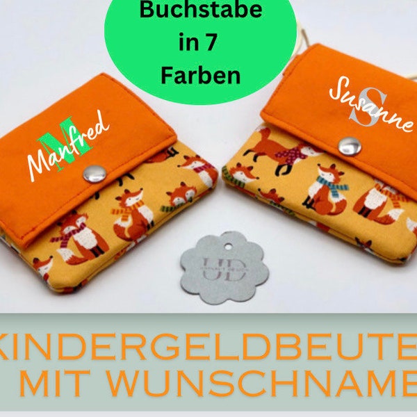 Personalisierbarer Kindergeldbeutel oder Brustbeutel mit Wunschname mit Füchsen