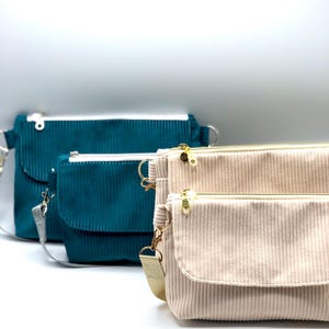 Praktische Handtasche aus Cord in Beige oder blau / auswechselbarem Taschengurt / Tasche zum umhängen/ Crossbag aus Cord in 2 Grössen