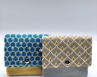 Small coated cotton wallet in glitter gold and blue or glitter silver and grey / purse / wallet