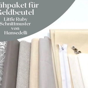 Nähpaket/ Nähbox / Nähset / Bundel für Geldbörse Little Ruby für das Schnittmuster von Hansedelli mit Stoffen, Vliese und Zubehör