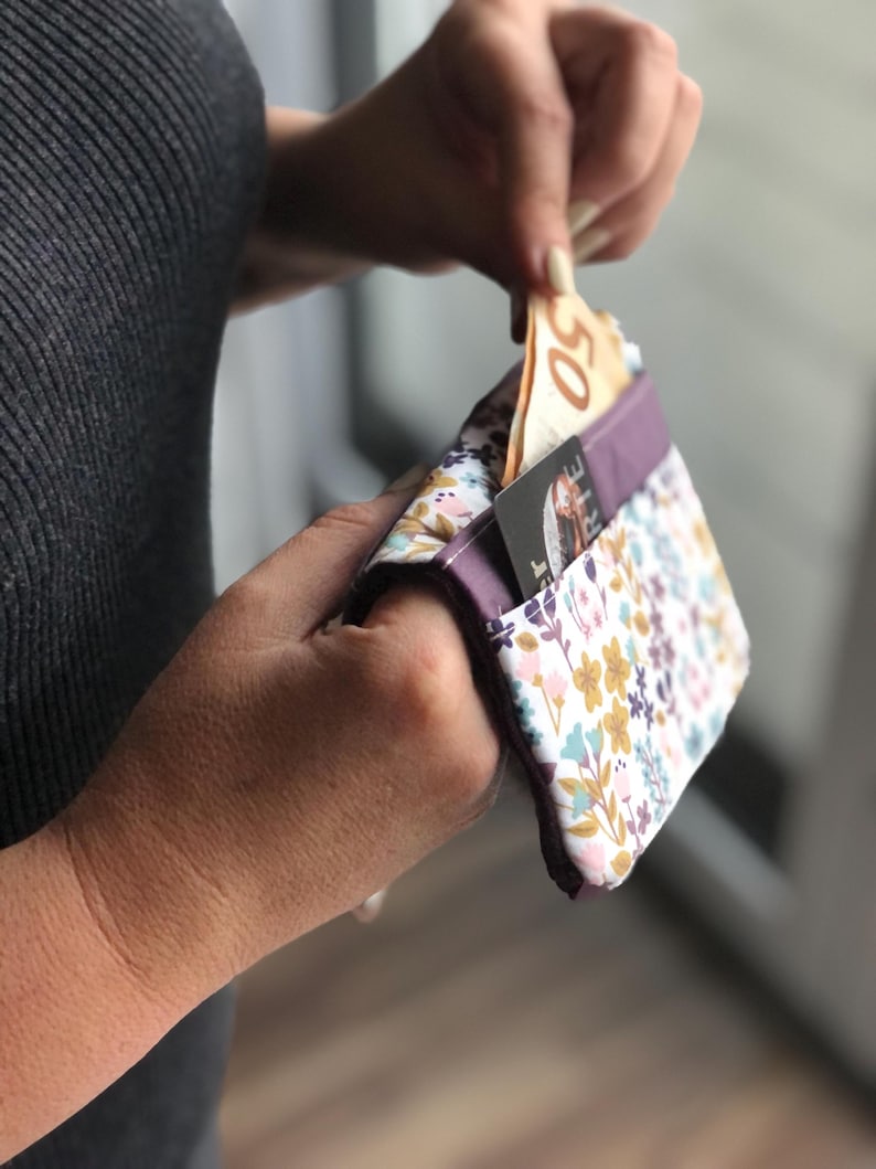 Handy mini wallet / practical purse / purse with cord in blue/ green/ purple or beige, customizable image 13