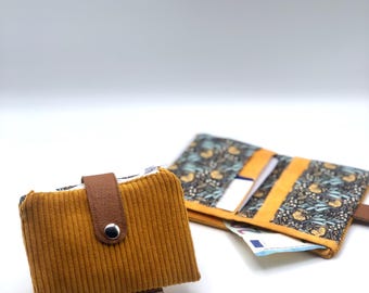 Handmade, handy wallet / practical purse in ochre yellow / corduroy wallet in ochre - customizable
