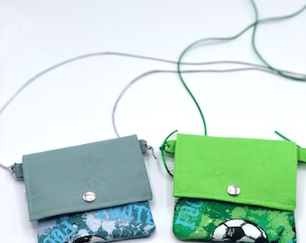 Football/soccer/ball chest bag for boys or girls in blue or green, also customizable with a name of your choice / drawstring wallet