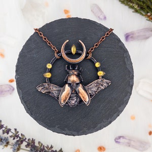 Real  stag Beetle necklace - Celestial insect pendant  - with Citrines, cloeptera, electroformed copper witch pagan jewellery, entomology