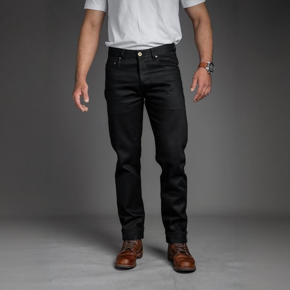 Japanese Selvedge Raw Denim Jeans | Slim Fit Double Black | High 