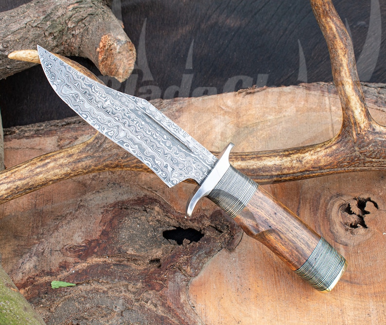 Artisan Crafted Bowie Knife with Raindrops Damascus Blade - 15 Inches