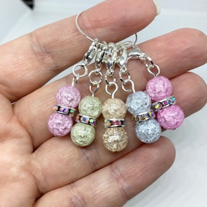 Glass Stitch markers, beaded stitch markers, bright stitch markers, pink stitch markers, knitting gift, crochet gift