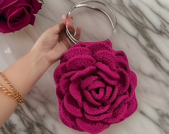Rose Bag Handmade Flower Purse, Bagstreetgirls Crochet Rose