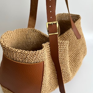 Handgefertigte Boho Style Lederhandtasche - Große gehäkelte Schultertasche Geschenk für Frauen - Stroh Strandtasche - Einzigartiges Geschenk - Beach City und mehr!