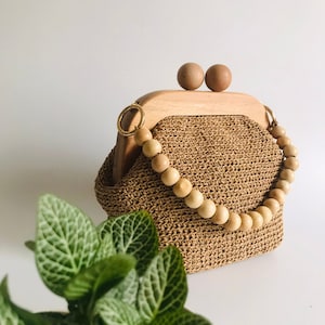 Bolso personalizado, bolso de mano de moda, bolso de alta costura, modelo de moda y pasarela, bolso de mano con asa de madera, regalo para mujer, bolso hecho a mano