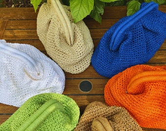 Handmade Raffia Pouch Clutch Bag, Boho Chic Woven Summer Accessory