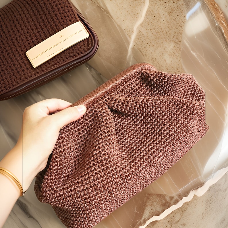 Red Coffe Macrame Clutch Bag