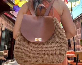 Straw Backpack, Gift For Her, Wicker Backpack, Beach Backpack, Rattan Bag, Woven Backpack, Basket Backpack Purse, Mothers Day Gift-Chirismas