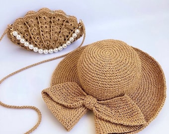 Handmade Crochet Raffia Floppy Hat, Woven Summer Beach Hat