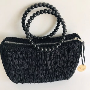 Bolso de verano bohemio de rafia, regalo hecho a mano para mamá, bolso de playa de paja con cuentas de madera, bolso de playa de rafia multicolor personalizado, accesorio de moda de verano.