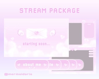 Pink Heart Valentine Twitch Stream Package | Stream Overlays | Twitch Panels | Cute Stream Pack | Overlay Package | Animated | Kawaii Twitch
