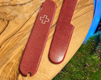 Cachas personalizadas para Victorinox 84 mm Plus Canvas Micarta Rojo Pulido Cachas, Funda, Mangos, Empuñaduras, Griffschalen, SAK