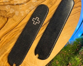 Custom scales for Victorinox 84 mm (No corcscrew cutout!) Canvas Micarta Black Polished Scales, Cover, Handles, Grips, Griffschalen, SAK