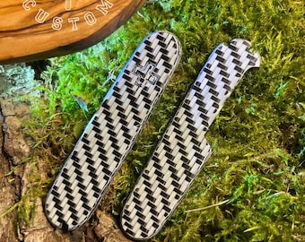 Victorinox 91 mm Plus Carbon Waves® Hybrid Carbon Fiber White Scales, Cover, Handles, Grips, Griffschalen, SAK