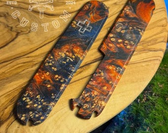 Victorinox 91 mm Plus Box Elder Stabwood Red/Blue Scales, Cover, Handles, Grips, Griffschalen, SAK