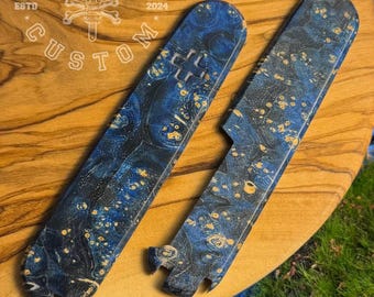 Cachas personalizadas para Victorinox 91 mm Plus Box Elder Stabwood Black/Blue, funda, mangos, empuñaduras, Griffschalen, SAK