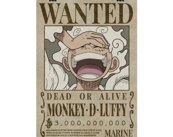 Luffy Wanted A3 Rolled Poster, Up to Date design, Gear Five Anime Poster