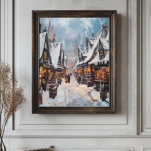 Magiczne Miasto Boże Narodzenie Wydruk - Wydruk artystyczny Magiczne Miasto Szkoła Plakat - Czarodziejski Świat Szkoła Wakacje - Obraz olejny Miasto Boże Narodzenie