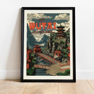 El País de las Maravillas de Wutai: Un Viaje Sereno a través de la Belleza Antigua - Póster de viaje de inspiración vintage para decoración del hogar y regalos inspiradores